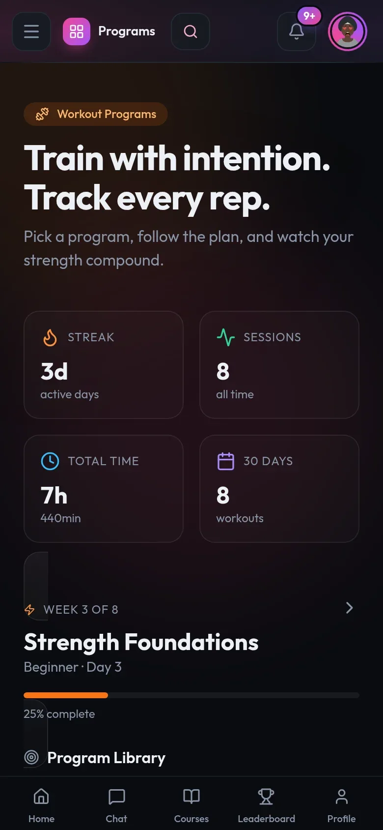 The programs screen on a phone.
